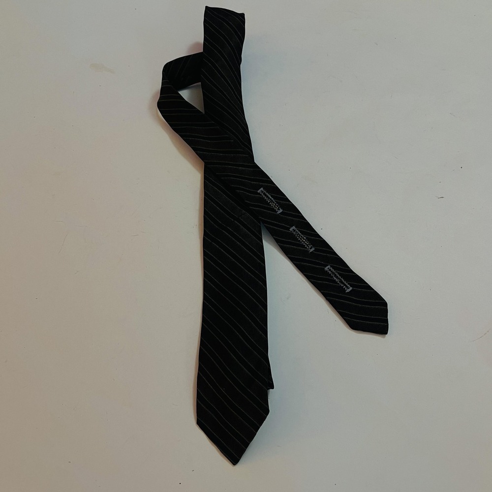 Vintage Smoothie Tie‎ Mens One Size Black Striped Skinny Button Down Necktie